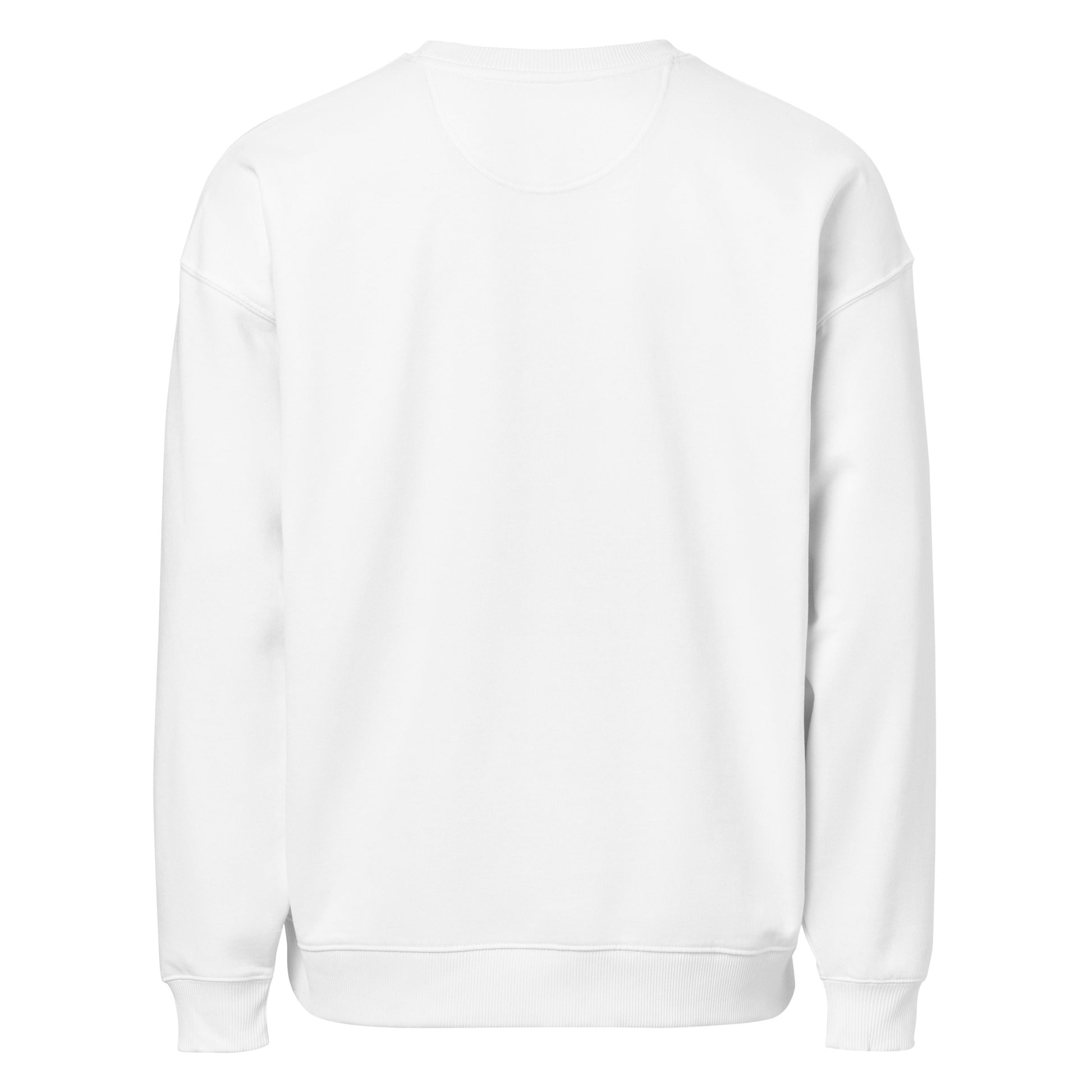 Unisex white Craftklart CORE Organic Oversized Sweatshirt, sustainable streetwear longsleeve top with back detail.