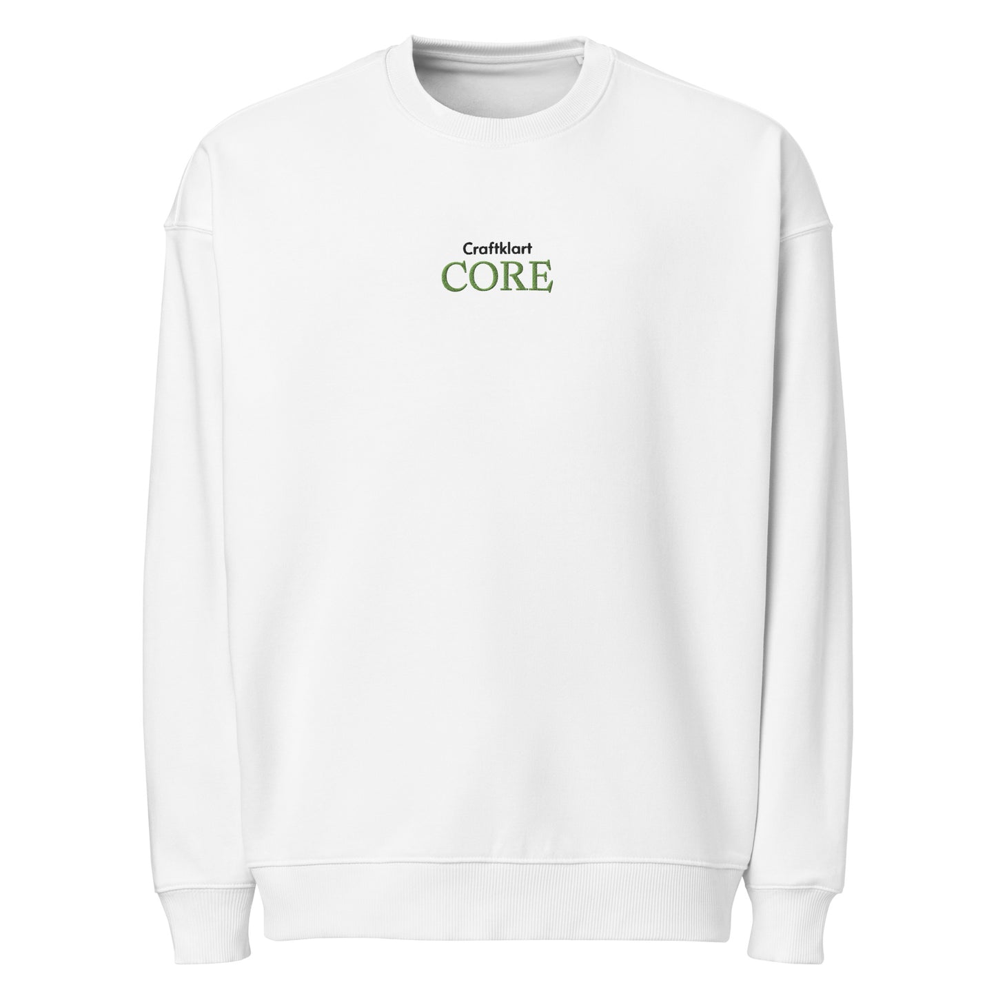 Unisex white organic oversized sweatshirt by Craftklart, featuring a casual streetwear design and relaxed fit.