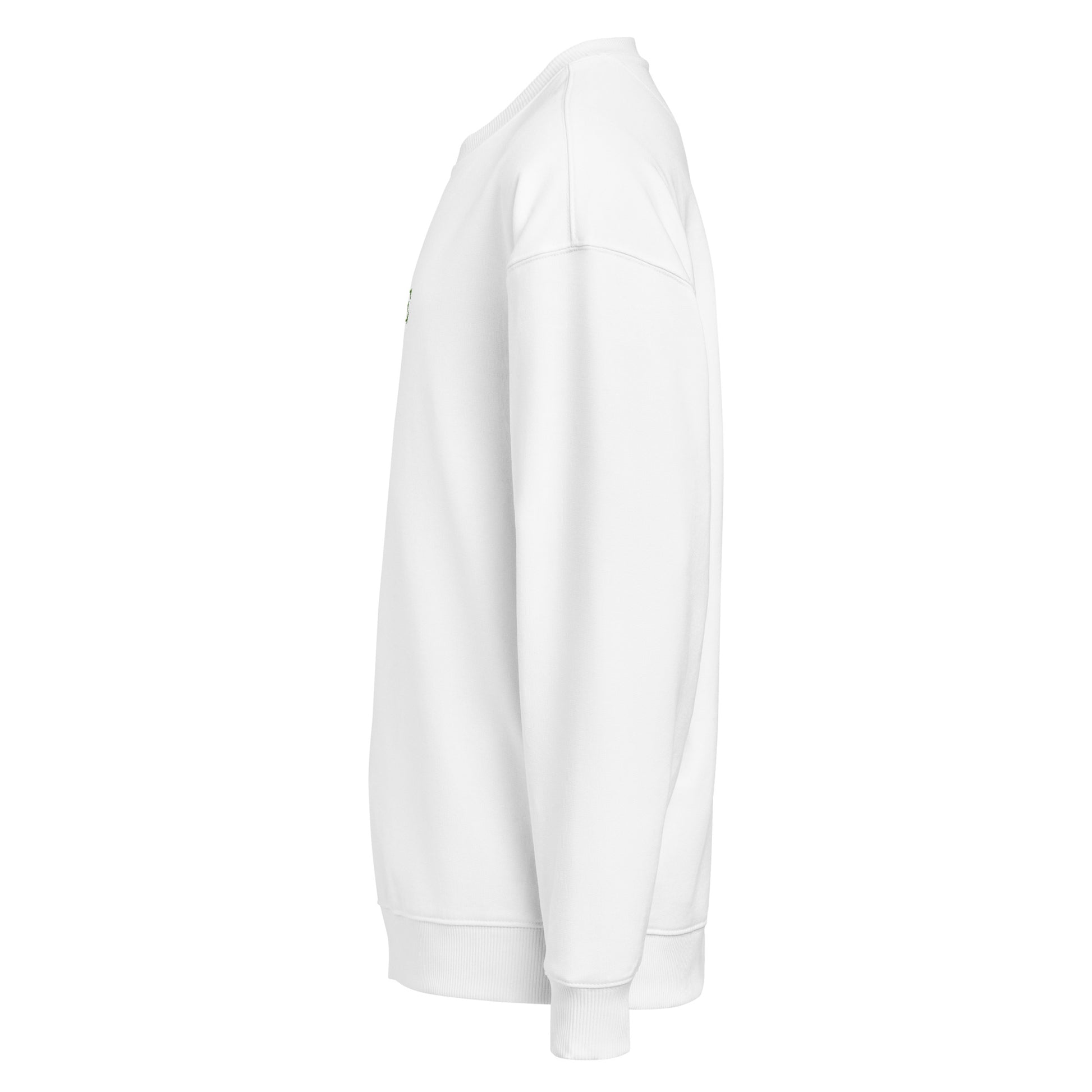Unisex white Craftklart CORE Organic Oversized Sweatshirt, sustainable streetwear long sleeve top with relaxed fit and minimalist style.