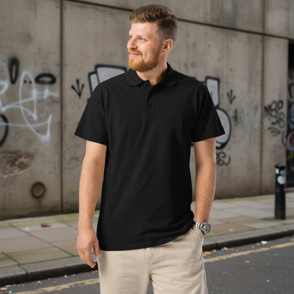 Unisex black Piqué Polo Shirt by Craftklart featuring a classic collar and button placket, casual and stylish for everyday wear.