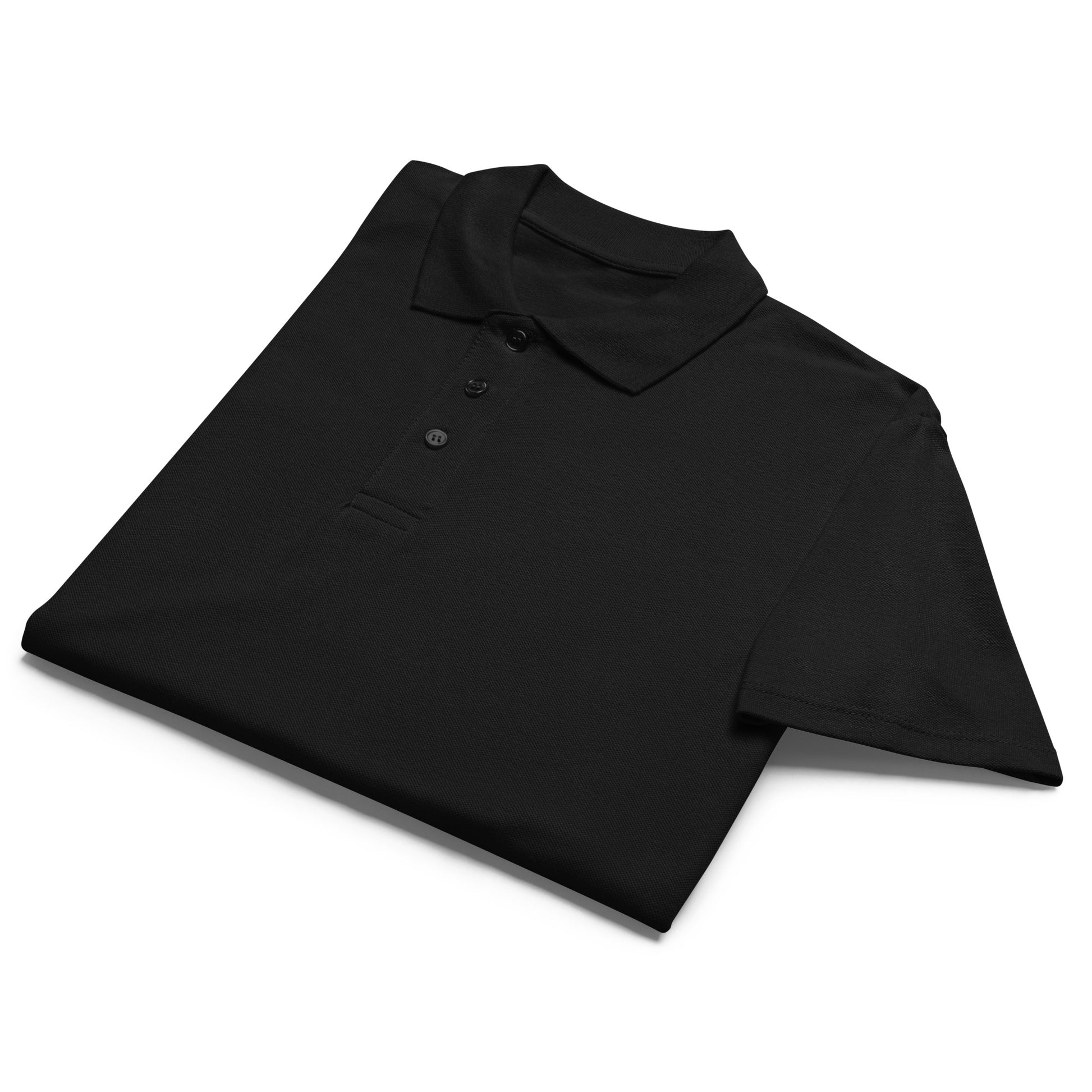 Unisex black Piqué Polo Shirt by Craftklart with a classic collar and button placket, displayed from the front.