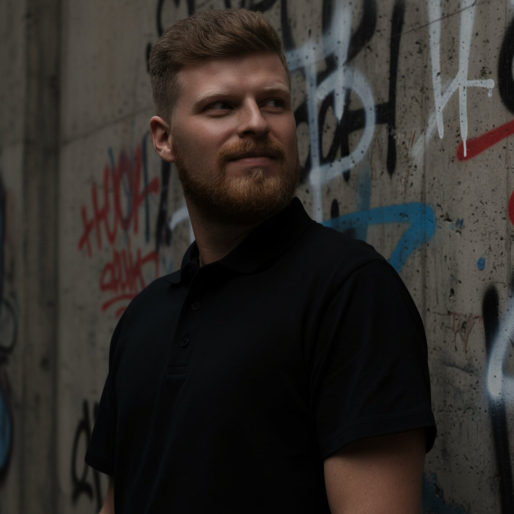 Unisex black Piqué Polo Shirt from Craftklart with a classic collar and subtle stitching, displayed from a left-front angle.