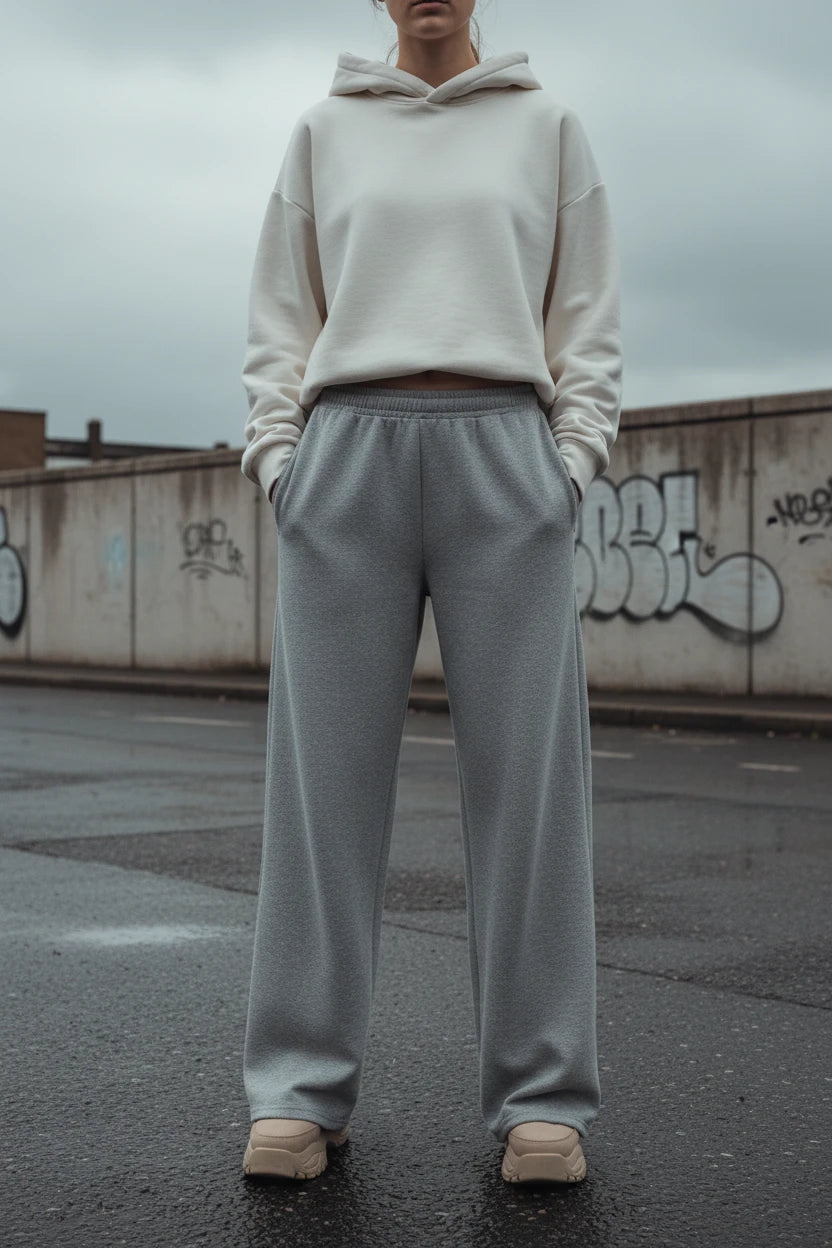Women's wide-leg knit trousers from Urban Fashion & Streetwear by Craftklart, cozy solid color casual winter pants, loose fit.