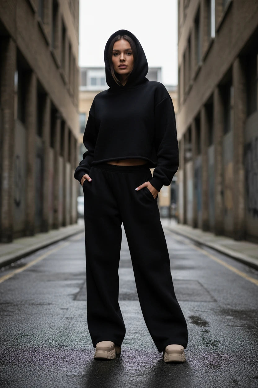 Women’s wide-leg knit trousers by Urban Fashion & Streetwear, casual solid color pants with loose fit, warm and comfortable for winter.