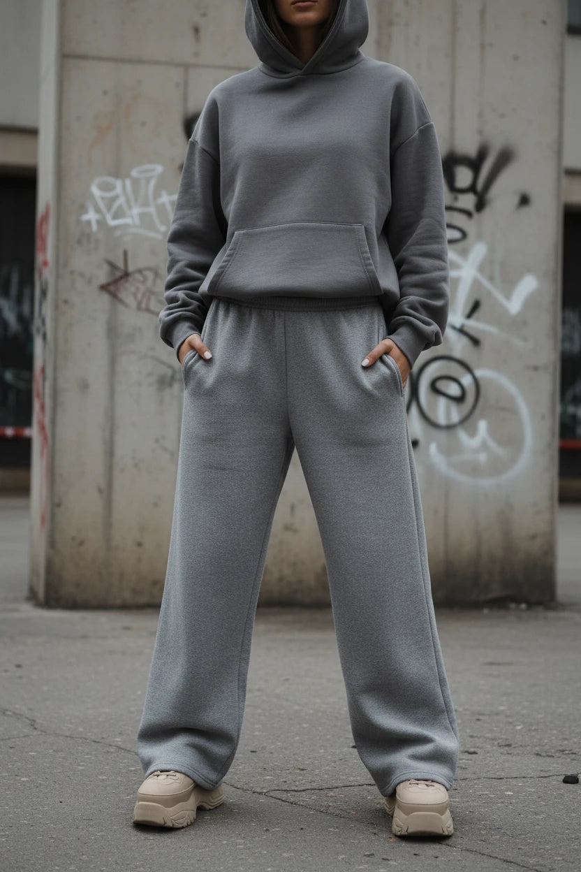 Women's wide-leg knit trousers by Urban Fashion & Streetwear Craftklart, featuring a loose fit, solid color, and cozy winter style.
