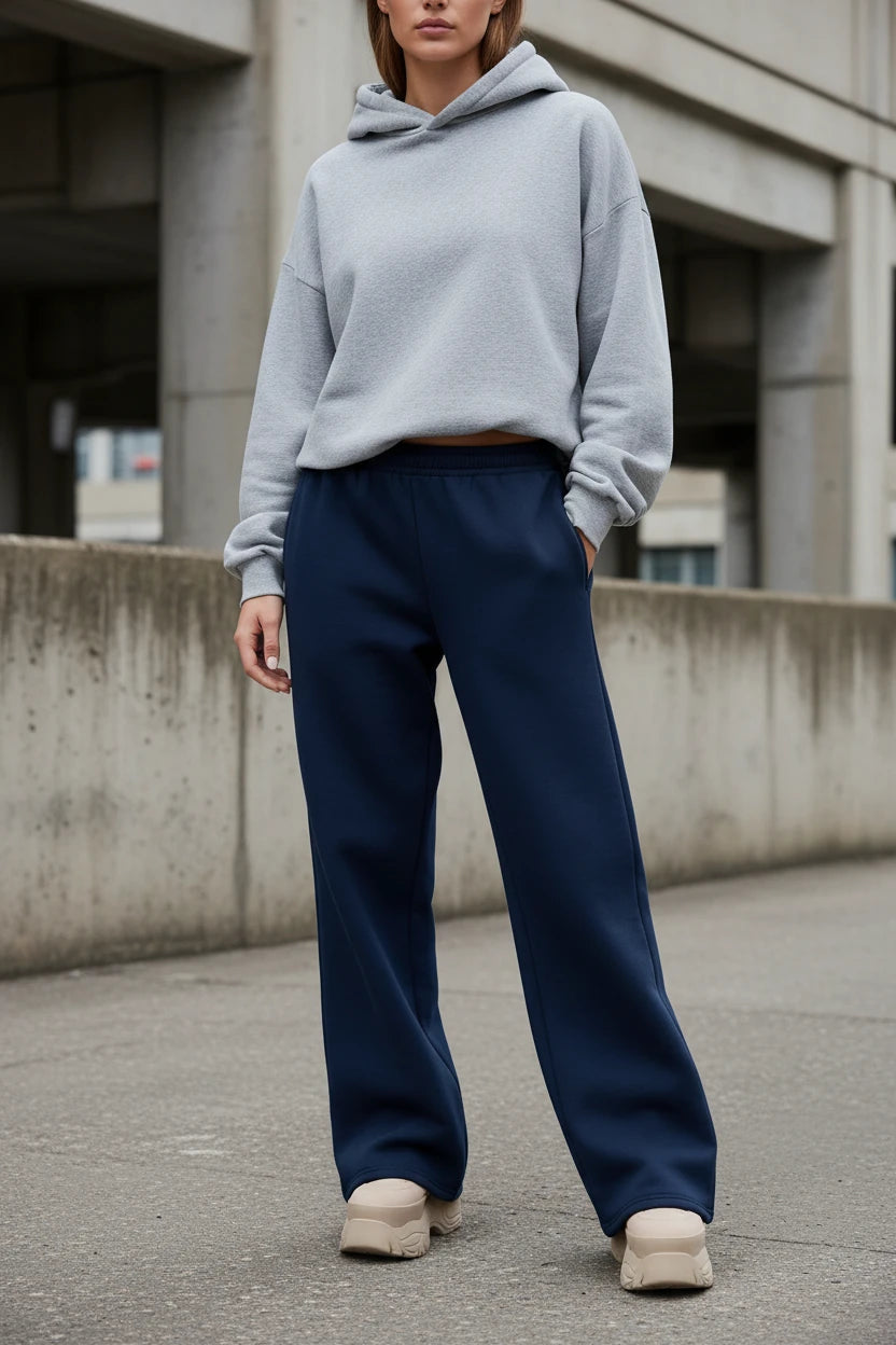 Women's wide-leg knit trousers by Urban Fashion & Streetwear, casual warm loose-fit solid color winter pants.