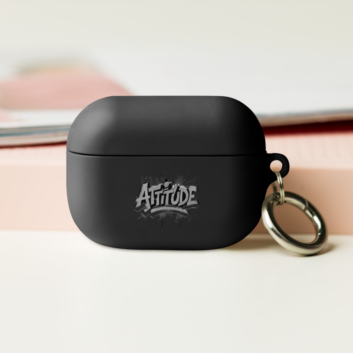 Black custom rubber AirPods case by Craftklart, urban fashion accessory designed for AirPods protection and style.