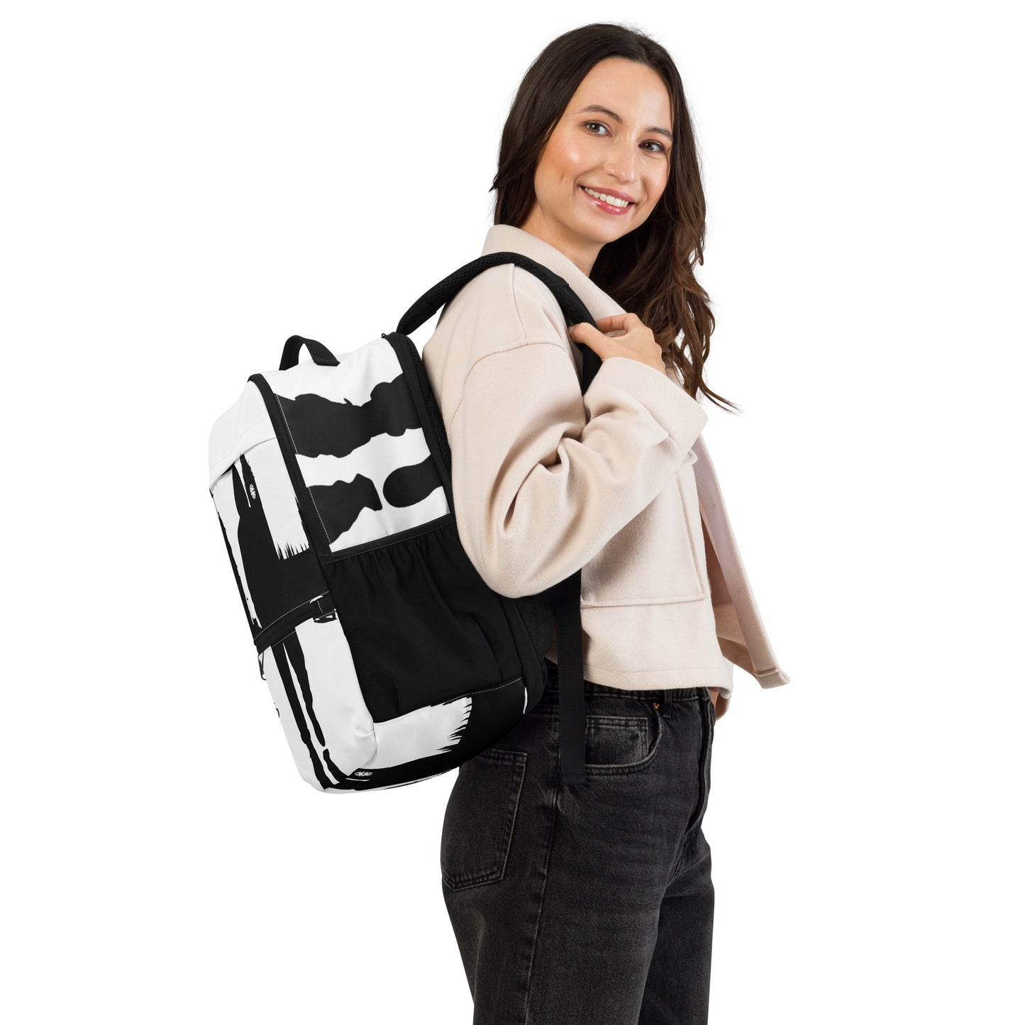 Urban Fashion & Streetwear CKL Urban Utility Backpack in black with all-over print, designed for laptops and daily use.