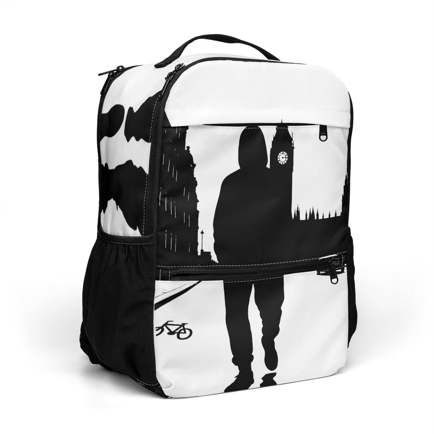 Urban Fashion & Streetwear CKL Urban Utility Backpack in black with all-over print, designed for laptops and daily use.