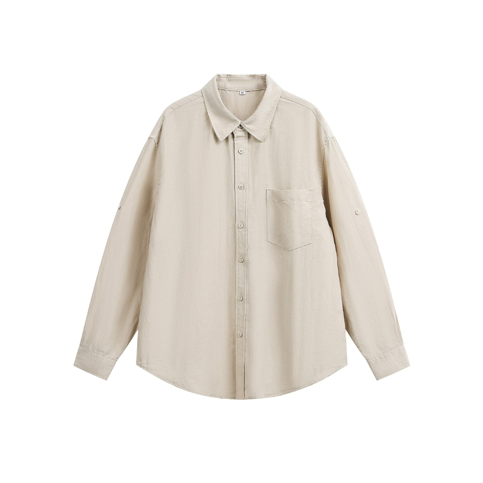 Urban Fashion & Streetwear | Craftklart beige loose fit long sleeve shirt with button-down front and chest pocket
