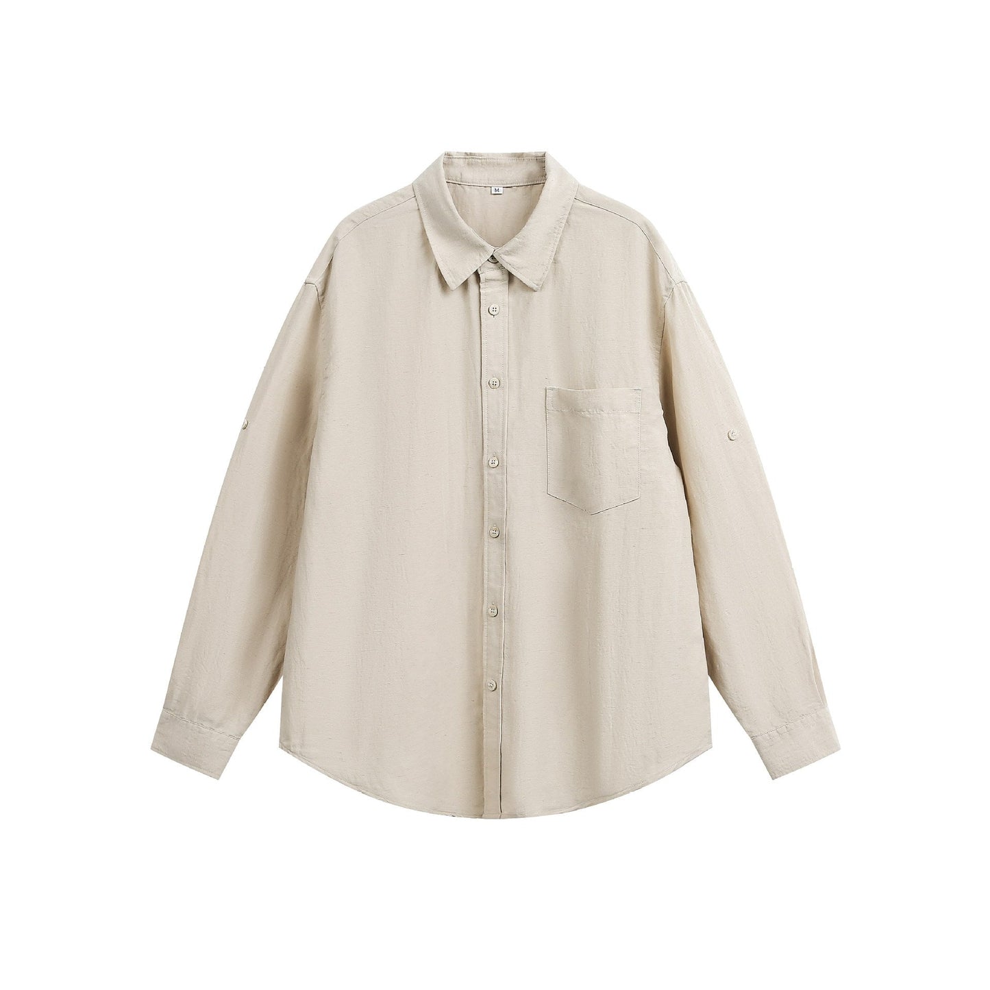 Urban Fashion & Streetwear | Craftklart beige loose fit long sleeve button-down shirt with a chest pocket