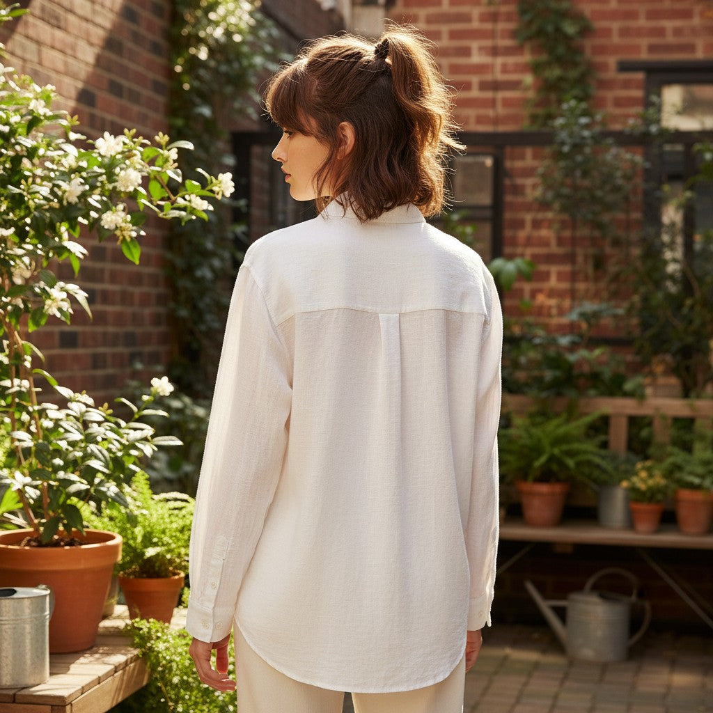 Urban Fashion & Streetwear | Craftklart minimalist beige long sleeve shirt with a loose fit and wrinkled texture