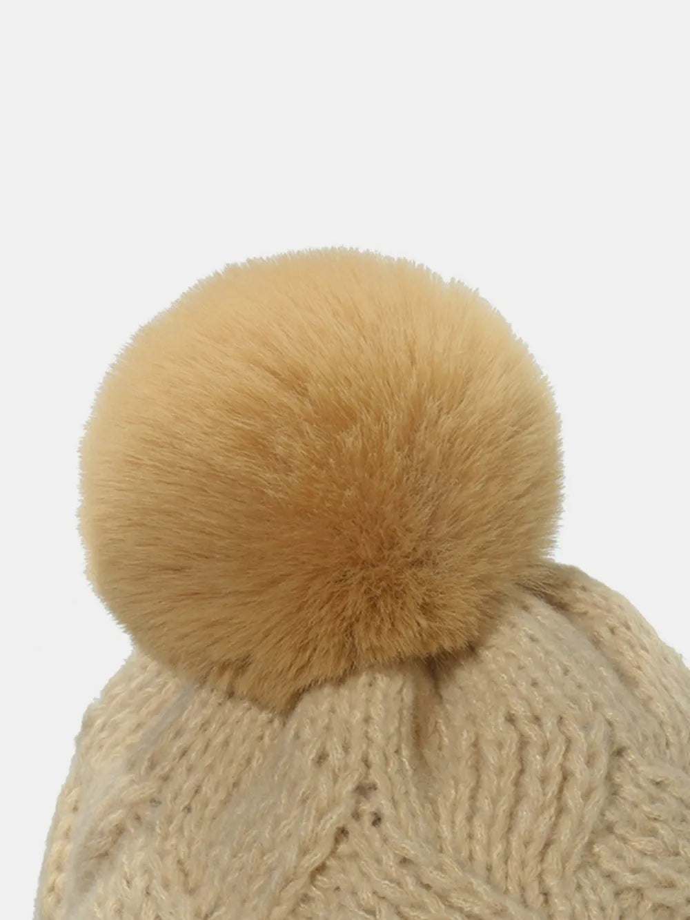 Urban Fashion & Streetwear | Craftklart beige cable-knit hat with a soft faux fur pompom detail