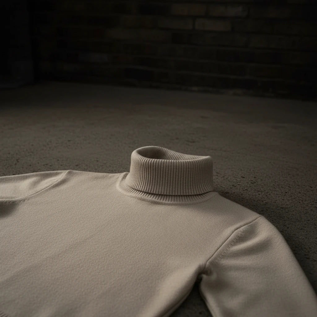 Urban Fashion & Streetwear | Craftklart beige knitted turtleneck sweater for men in a casual flat knit style