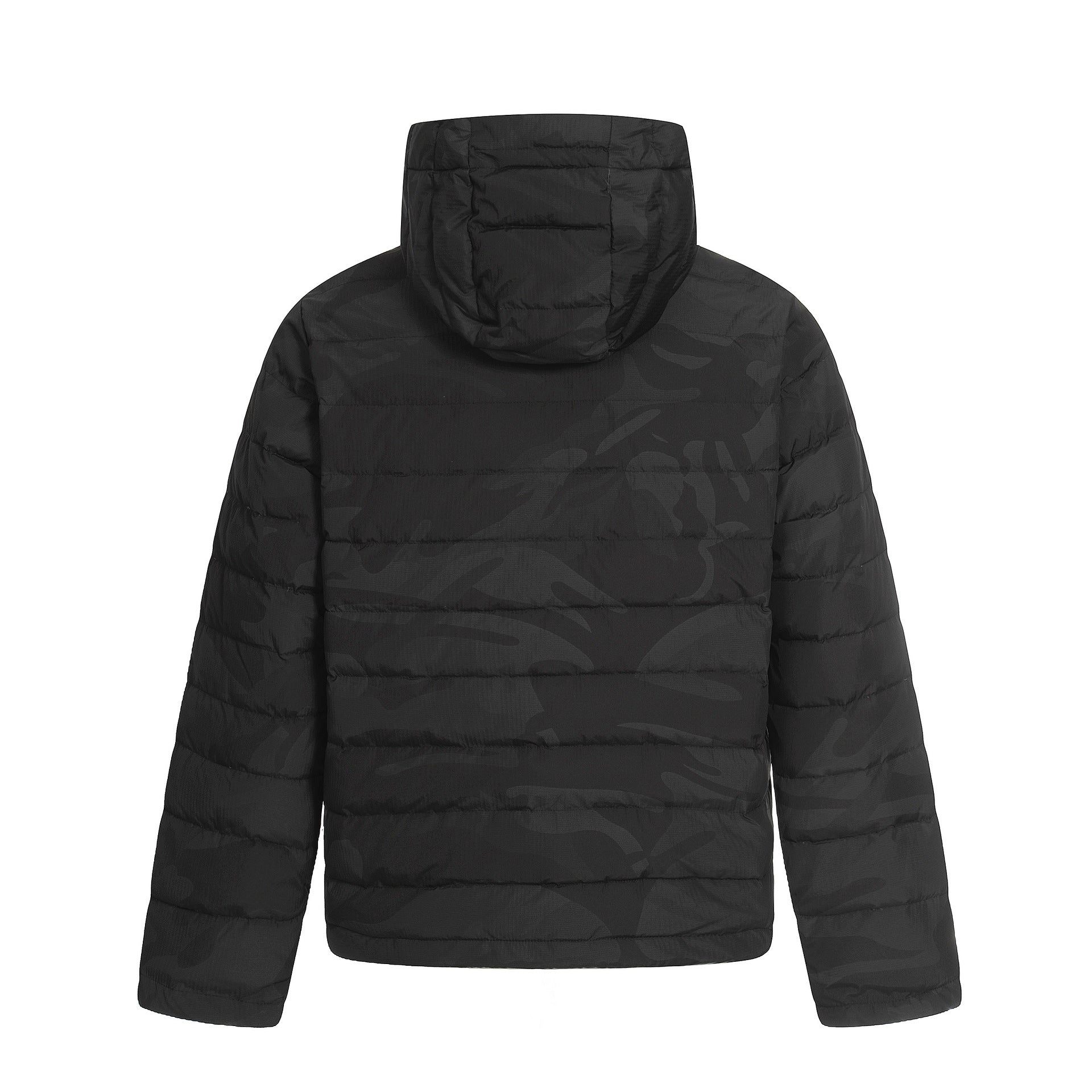 Back view of Urban Fashion & Streetwear | Craftklart black camouflage lightweight quilted winter jacket with hood