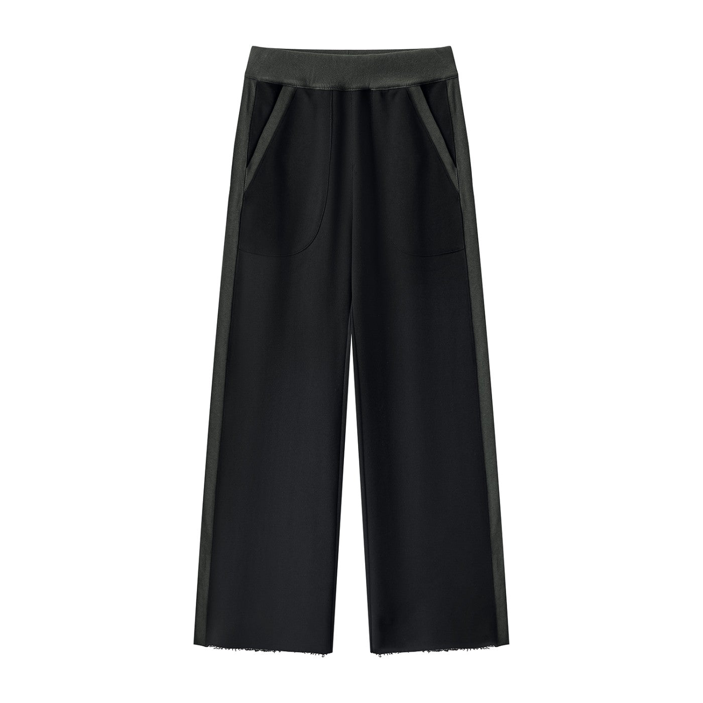 Urban Fashion & Streetwear | Craftklart black cotton sweatpants with a mid-waist, loose fit, and raw hem detail.