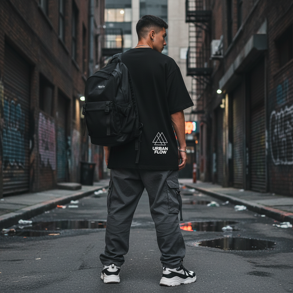 Urban Fashion & Streetwear | Craftklart model wearing a black oversized cotton t-shirt with a white graphic print