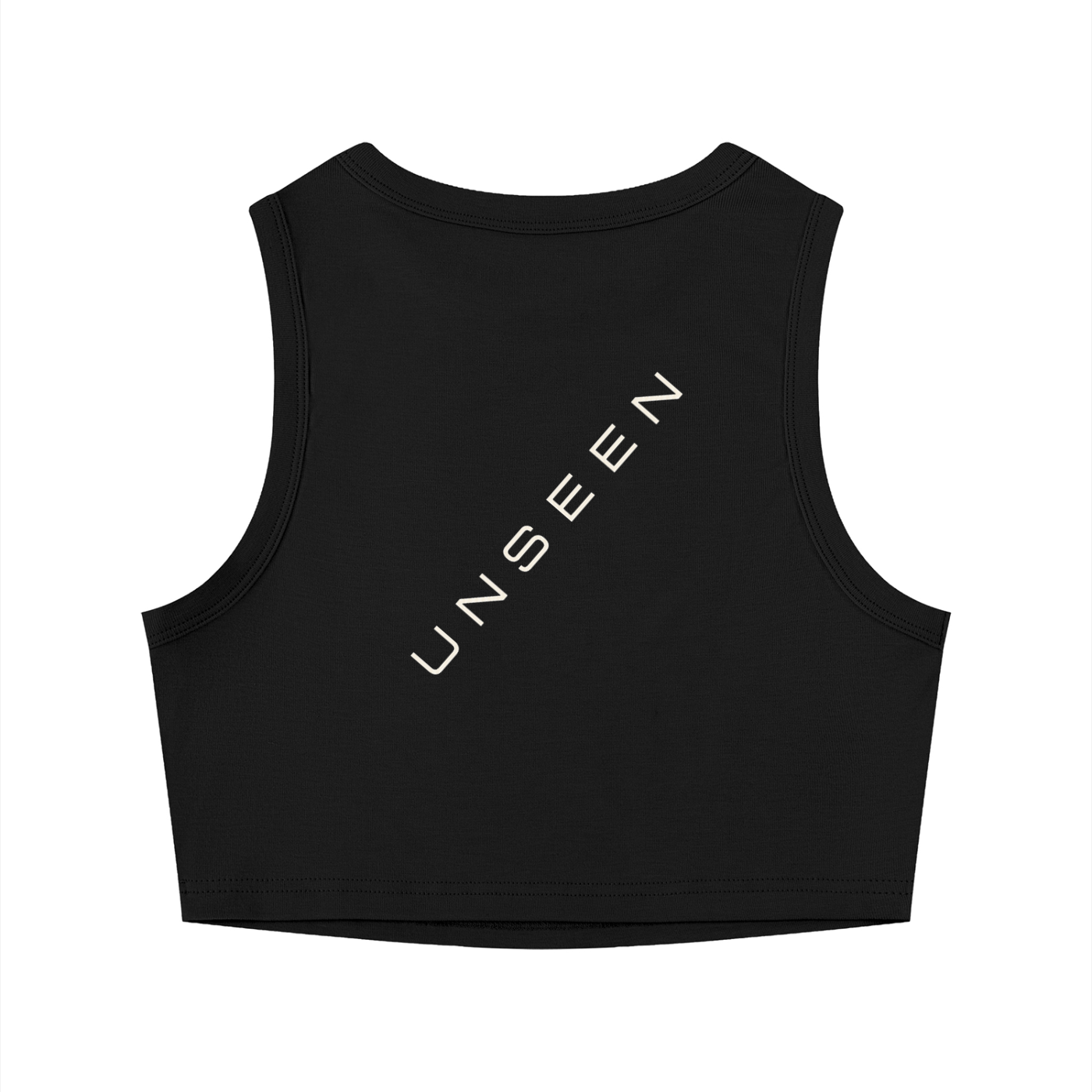 Urban Fashion & Streetwear | Craftklart black cropped tank top with white UNSEEN graphic on the back