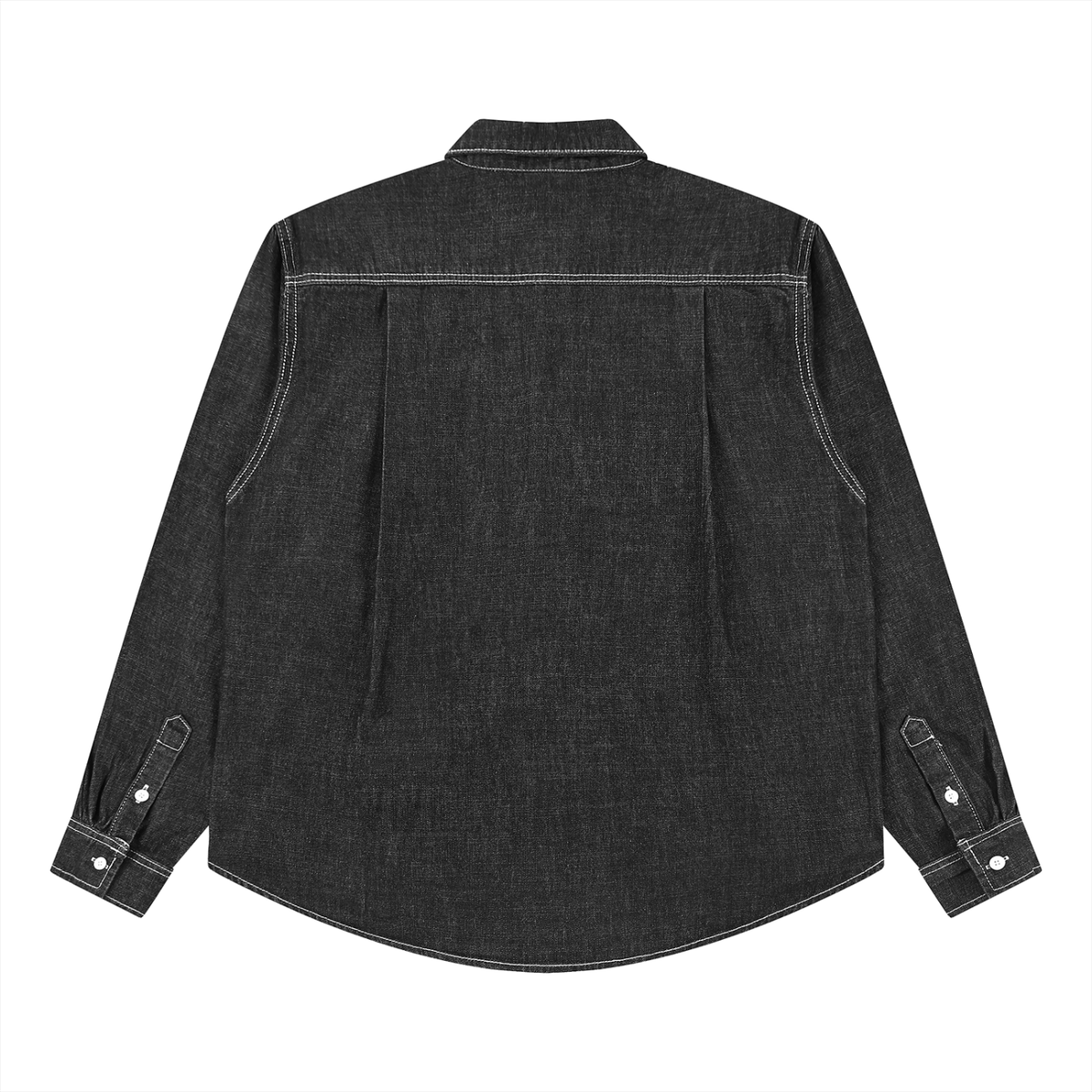 Back view of Urban Fashion & Streetwear | Craftklart unisex black washed denim shirt with long sleeves and button cuffs