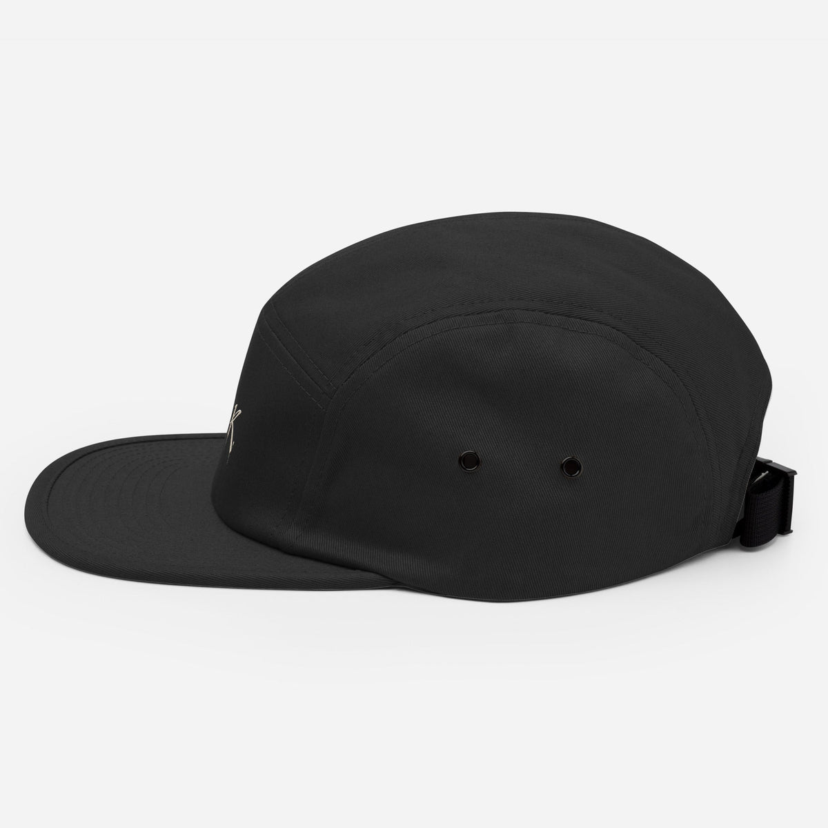 Black Urban K Five Panel Cap by C R A F T K L A R T, stylish streetwear baseball cap with a modern five-panel design.