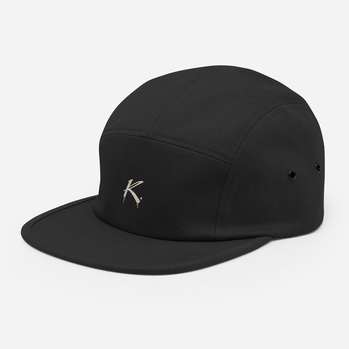 Black Urban K Five Panel Cap by C R A F T K L A R T, stylish baseball cap with a modern streetwear design.