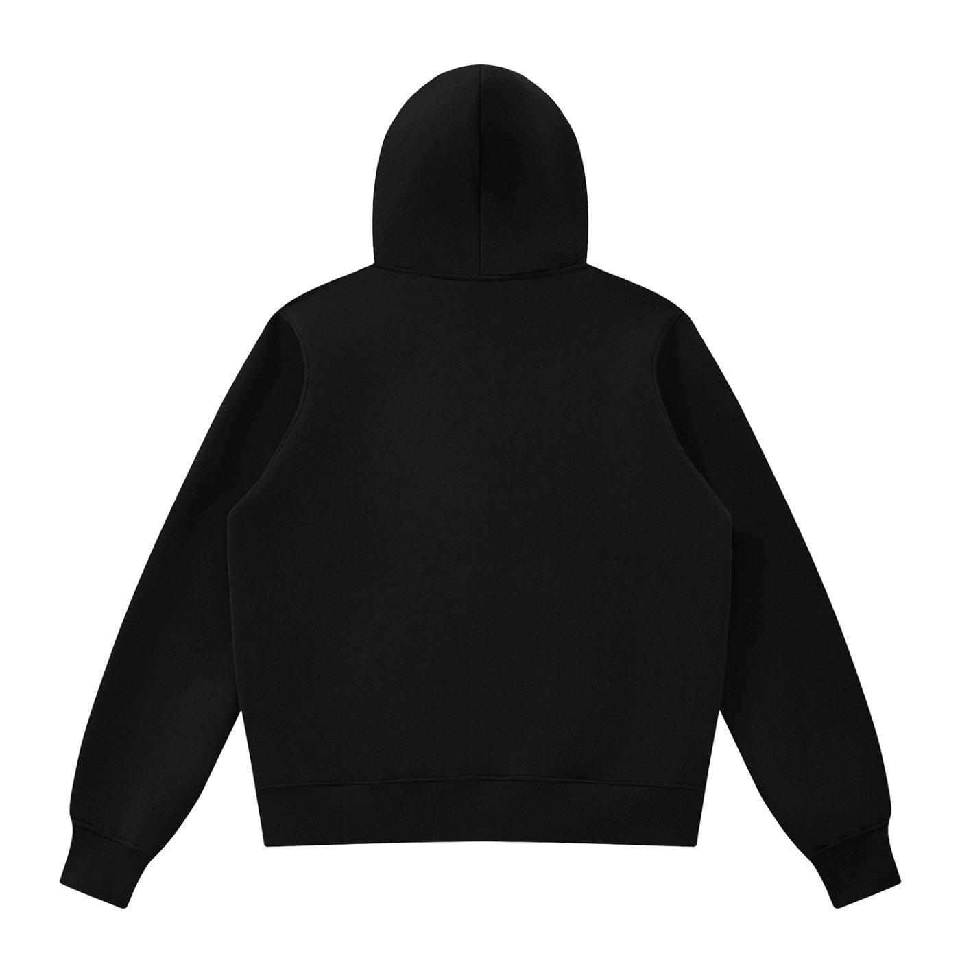 Back view of a black Urban Fashion & Streetwear | Craftklart unisex fleece full zip hoodie with a hood.