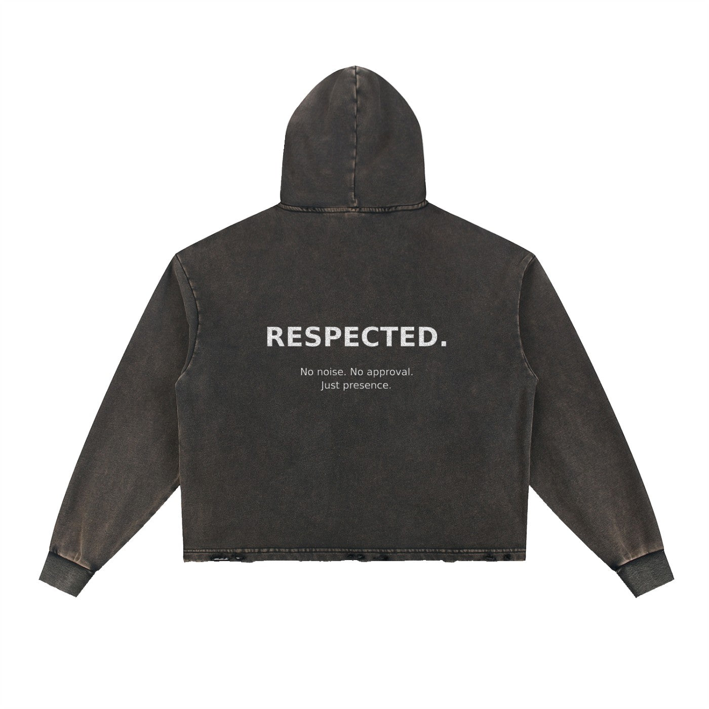 Back view of Urban Fashion & Streetwear | Craftklart black vintage washed heavyweight hoodie with a frayed raw hem.