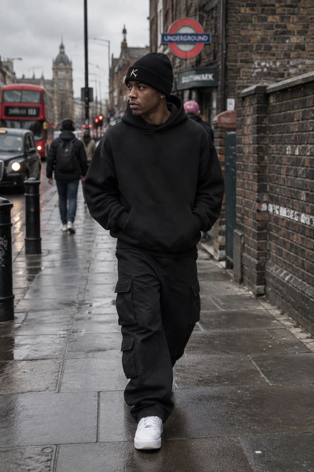 Black Craftklart Signature Ribbed Knit Beanie, showing its textured knit pattern and snug fit, ideal for urban streetwear style.