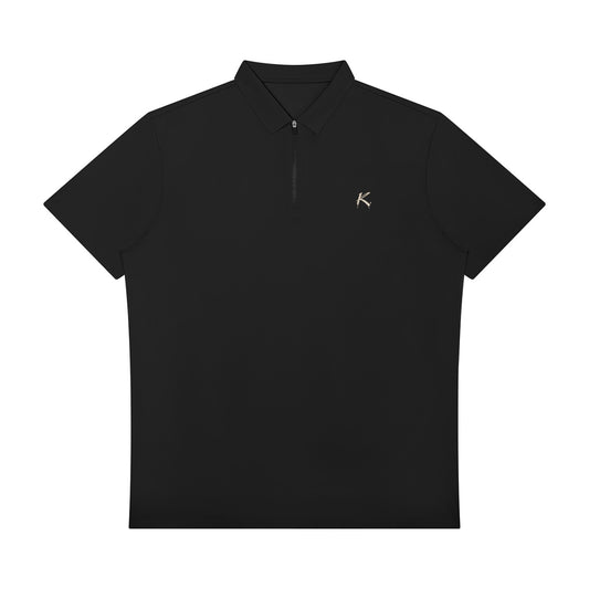 Urban Fashion & Streetwear | Craftklart black short-sleeve performance polo shirt with a quarter-zip collar.