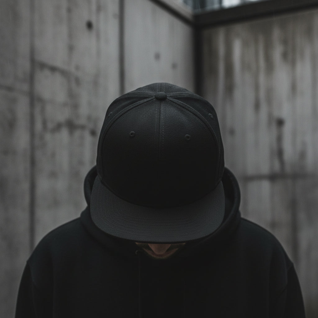 Black Craftklart Quiet Authority Snapback hat with urban streetwear style, featuring a structured brim and adjustable snapback closure.