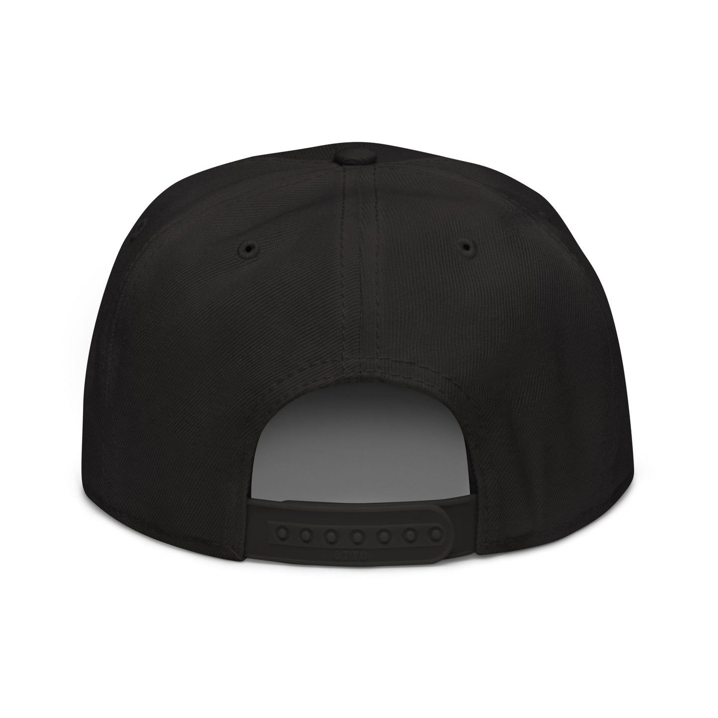 Back view of the black Urban Fashion & Streetwear | Craftklart snapback cap featuring an adjustable plastic closure.