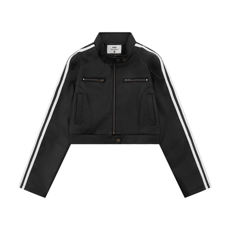 Urban Fashion & Streetwear | Craftklart black cotton jacket with white side stripes, stand collar, and zipper closure.