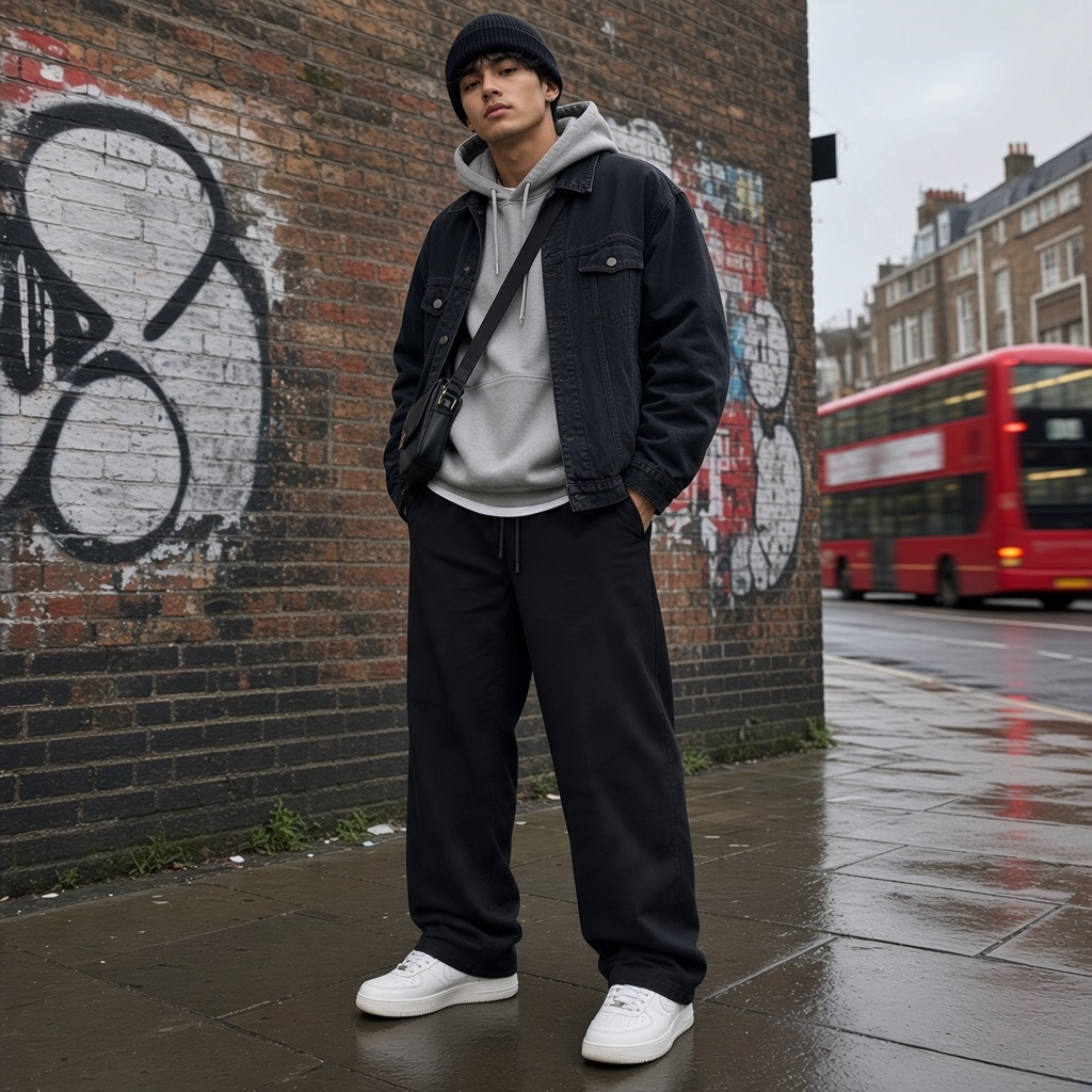 Urban Fashion & Streetwear | Craftklart straight-leg sweatpants in black, worn by a man in a city street setting.