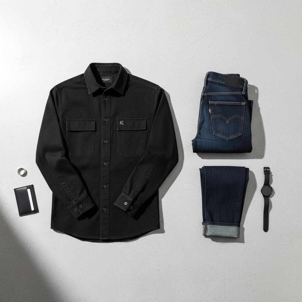 Urban Fashion & Streetwear | Craftklart black utility overshirt with chest pockets styled with dark denim jeans