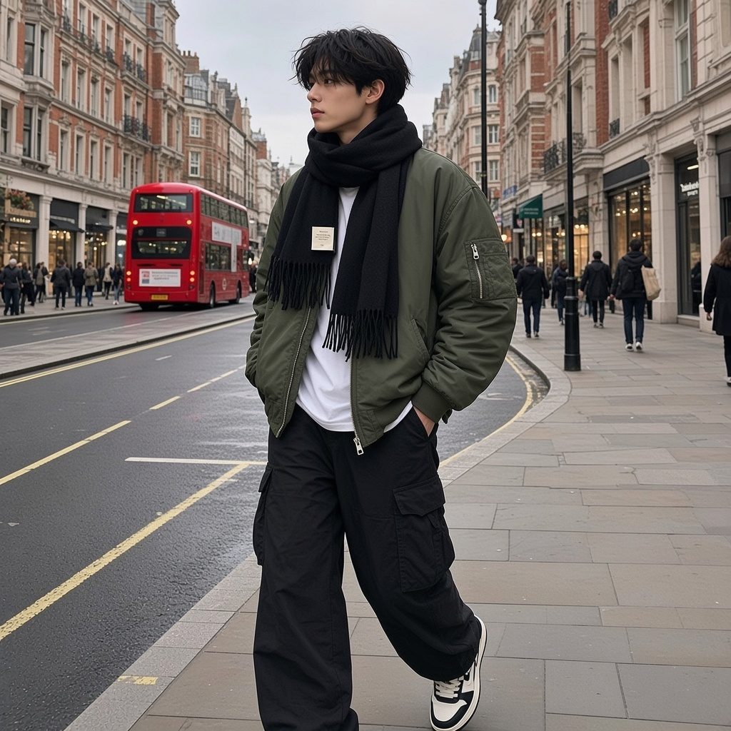 Urban Fashion & Streetwear | Craftklart premium black wool scarf with fringe worn by a man on a city street