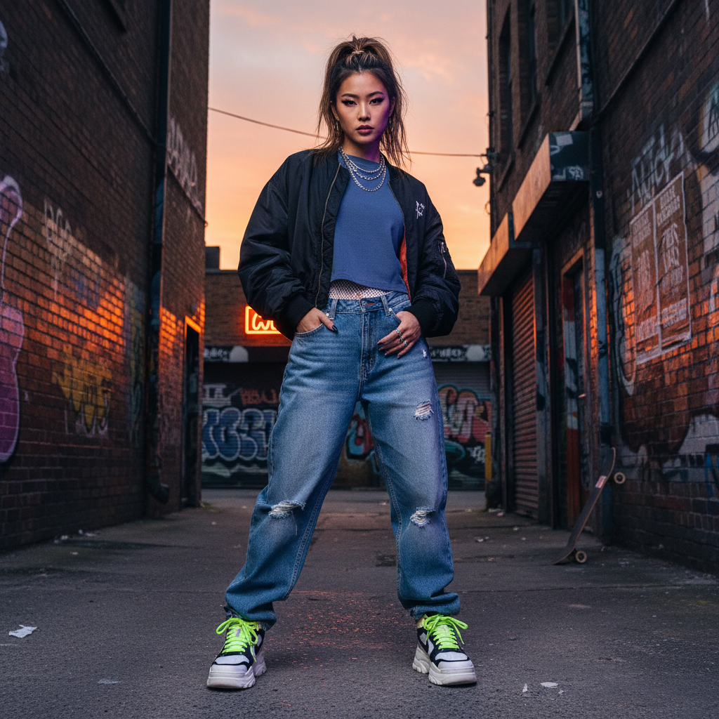 Urban Fashion & Streetwear | Craftklart slim long-sleeve crop top in blue, worn by a model in a city alleyway.