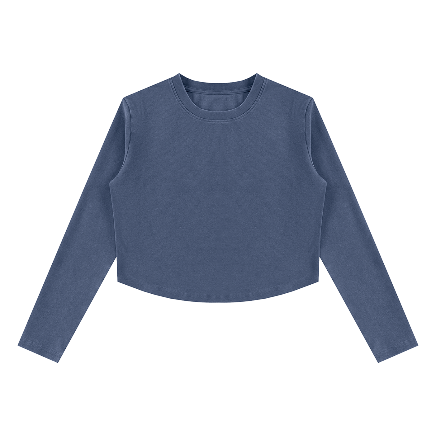 Urban Fashion & Streetwear | Craftklart vintage wash blue slim-fit long sleeve crop top with a round neck.