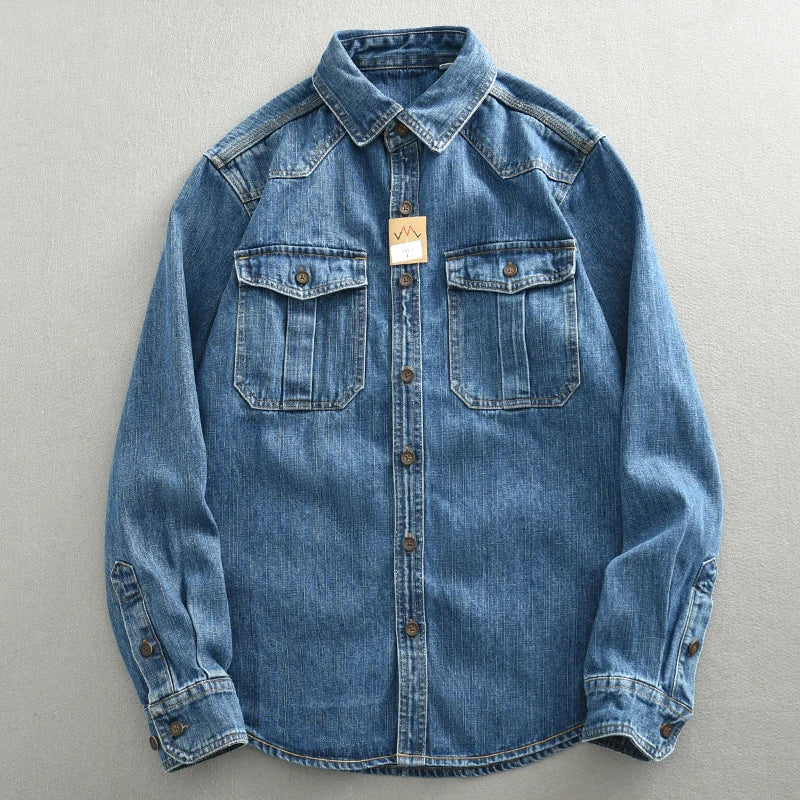 Urban Fashion & Streetwear | Craftklart heavy duty blue cotton denim shirt with dual chest pockets and button closure