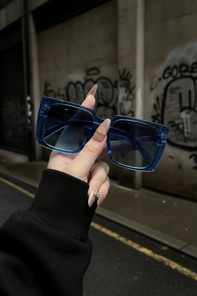 Urban Fashion & Streetwear | Craftklart oversized square sunglasses with blue gradient lenses and polycarbonate frame