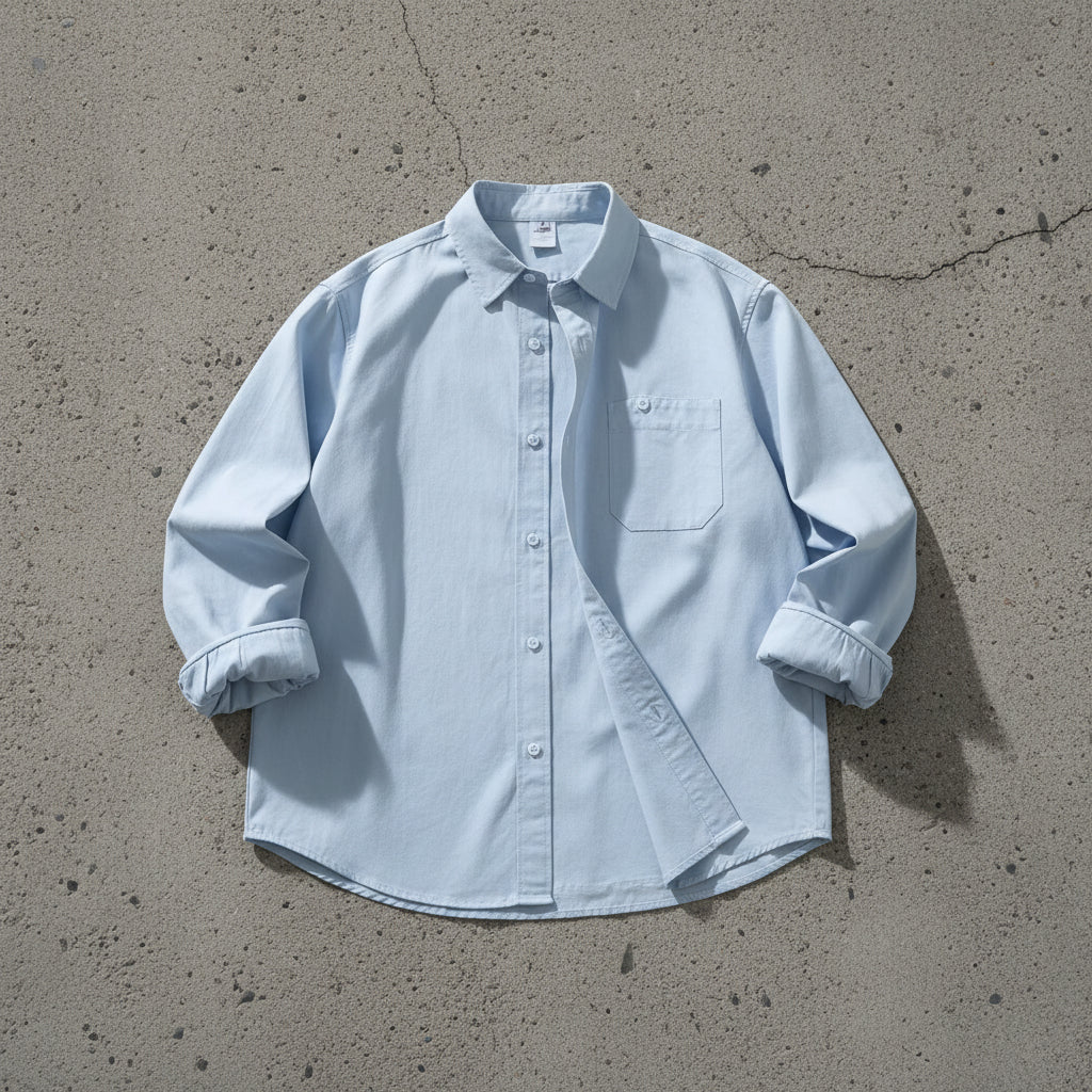 Urban Fashion & Streetwear | Craftklart light blue oversized cotton blend long sleeve shirt with a chest pocket