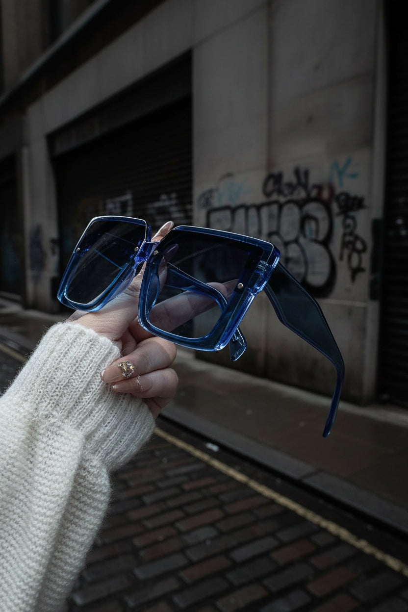 Urban Fashion & Streetwear | Craftklart oversized square sunglasses with blue gradient lenses and polycarbonate frame.