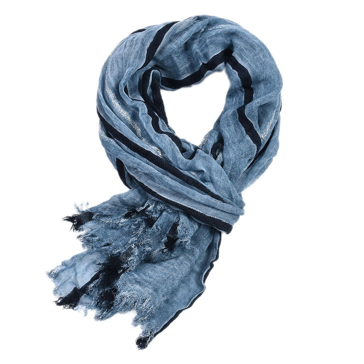 Urban Fashion & Streetwear | Craftklart blue striped polyester scarf with frayed tassel edges for men