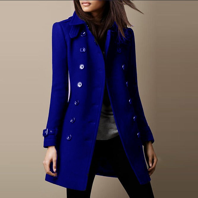 Urban Fashion & Streetwear | Craftklart women's royal blue double-breasted mid-length trench coat with tailored fit