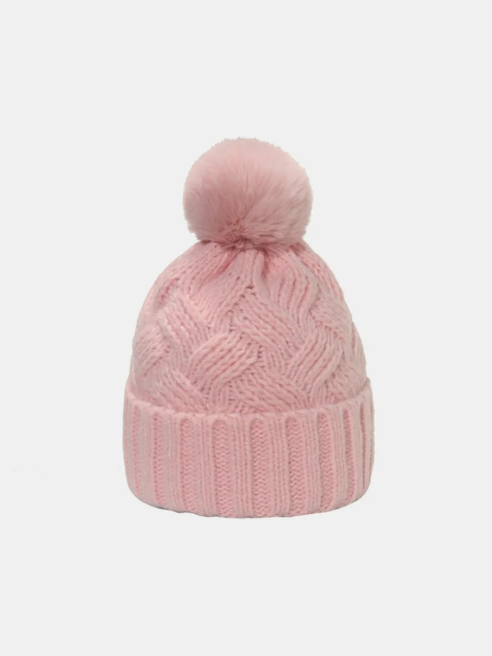 Urban Fashion & Streetwear | Craftklart blush pink acrylic cable-knit beanie with a pompom and roll rim