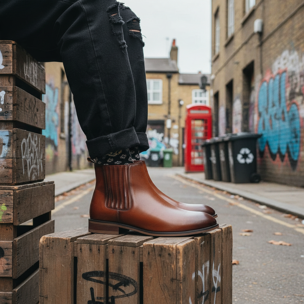 Desaidb Borough men's faux leather casual shoes in brown, featuring a stylish urban streetwear design with a sturdy sole.