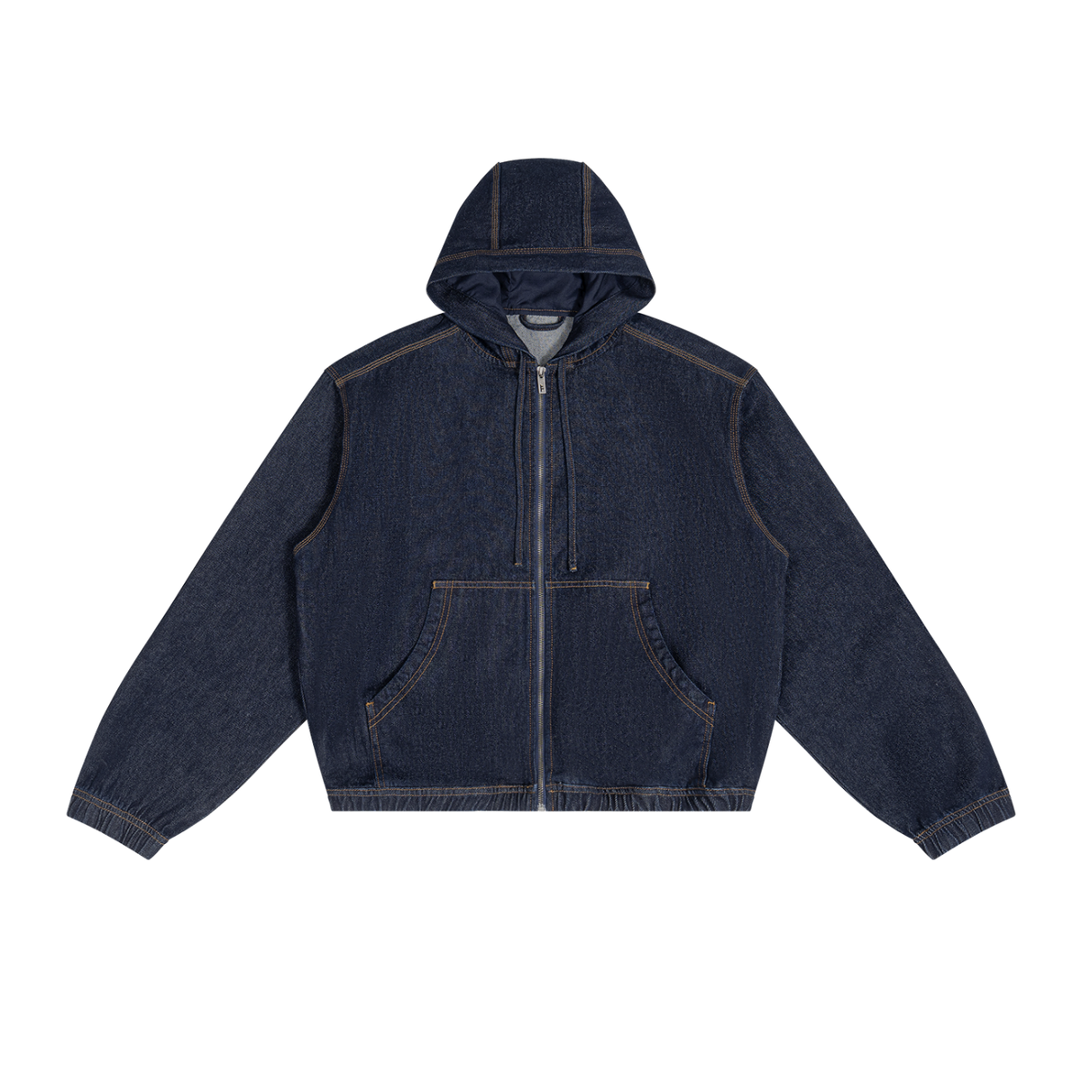 Urban Fashion & Streetwear | Craftklart boxy full-zip hooded denim jacket in dark blue with contrast stitching.