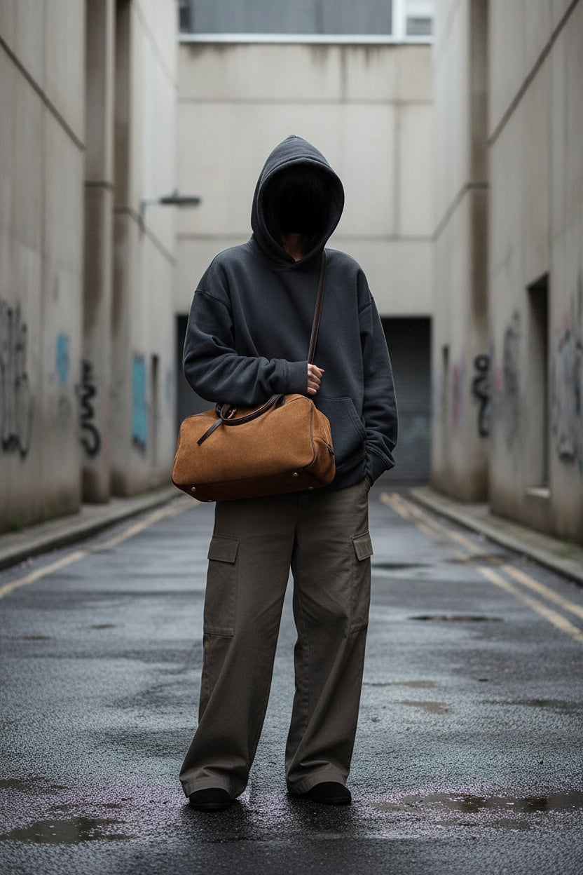 Craftklart brown structured leather tote bag with suede accents, ideal for urban fashion and everyday commuting.