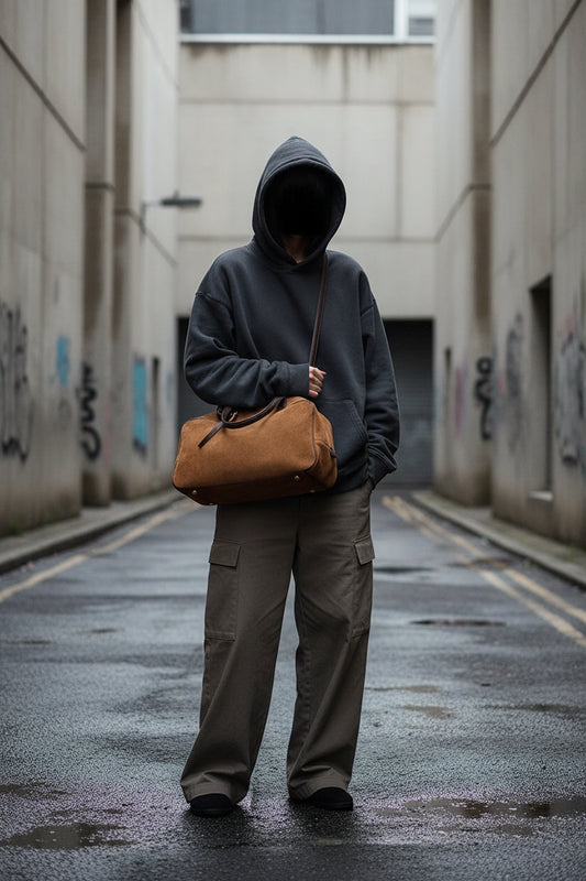 Craftklart brown structured leather tote bag with suede accents, ideal for urban fashion and everyday commuting.