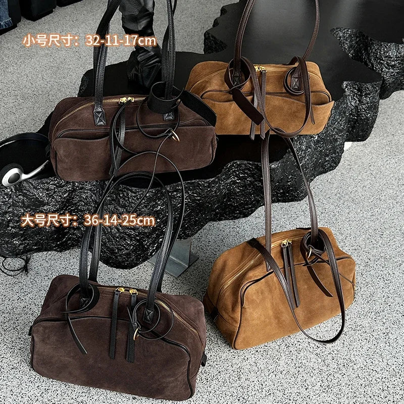 Craftklart brown structured leather tote bag with suede accents, designed for women, featuring a spacious capacity and urban streetwear style.