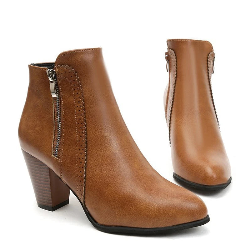 Brown women's ankle boots from Craftklart Dropship with a heeled design, perfect for urban streetwear fashion.